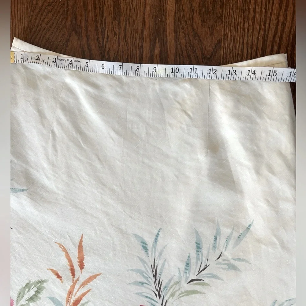 Talbots Linen Cotton Blend A-Line Off White & Floral Midi Skirt Size 12 - Picture 9 of 12